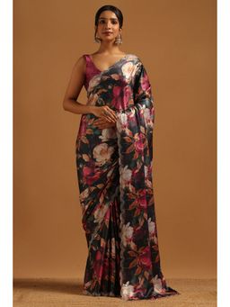 Soch - Multicolour Satin Floral Saree with Unstitched Blouse