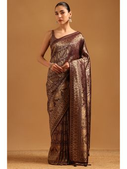 Soch - Brown Tussar Zari Woven Saree with Unstitched Blouse