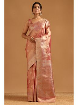 Soch - Peach Tissue Zari Woven Saree with Unstitched Blouse