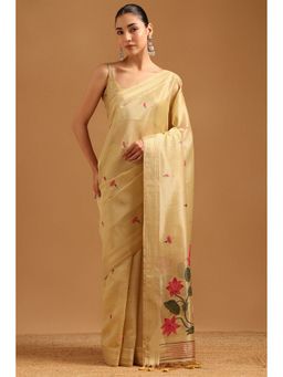 Soch - Yellow Tissue Madhubani Saree with Unstitched Blouse