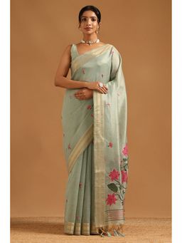 Soch - Powder Blue Tissue Madhubani Saree with Unstitched Blouse