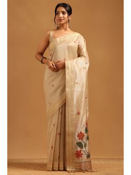 Soch - Beige Tissue Madhubani Saree with Unstitched Blouse