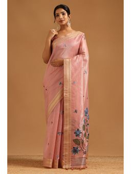 Soch - Pink Tissue Madhubani Saree with Unstitched Blouse
