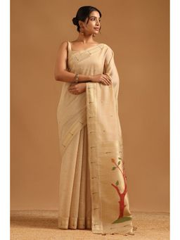 Soch - Beige Tissue Woven Design Saree with Unstitched Blouse
