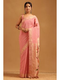 Soch - Pink Tissue Woven Design Saree with Unstitched Blouse