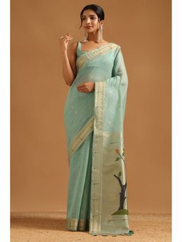Soch - Powder Blue Tissue Woven Design Saree with Unstitched Blouse