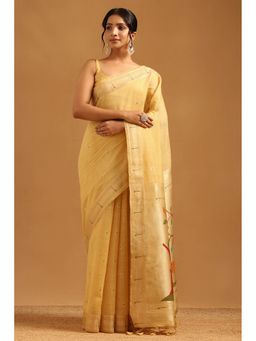 Soch - Yellow Tissue Woven Design Saree with Unstitched Blouse