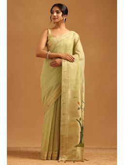 Soch - Light Green Tissue Woven Design Saree with Unstitched Blouse