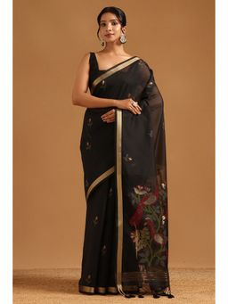 Soch - Black Chanderi Woven Design Saree with Unstitched Blouse