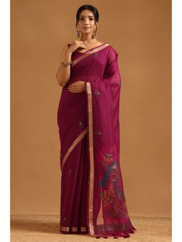 Soch - Purple Chanderi Woven Design Saree with Unstitched Blouse