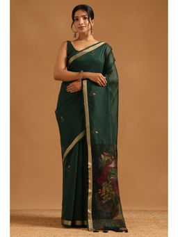Soch - Green Chanderi Woven Design Saree with Unstitched Blouse