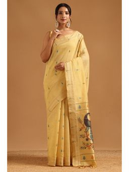 Soch - Yellow Chanderi Woven Design Saree with Unstitched Blouse