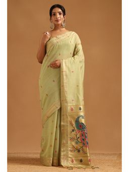Soch - Light Green Chanderi Woven Design Saree with Unstitched Blouse