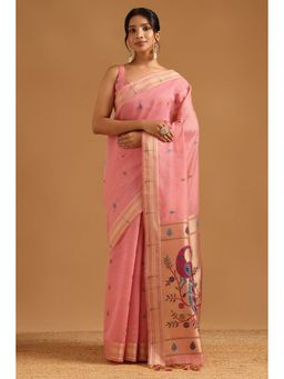Soch - Pink Chanderi Woven Design Saree with Unstitched Blouse