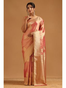 Soch - Peach Tissue Zari Woven Saree with Unstitched Blouse