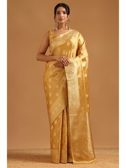 Soch - Gold Tissue Ethnic Motifs Zari Woven Saree with Unstitched Blouse