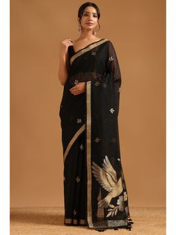 Soch - Black Organza Botanical Zari Woven Saree with Unstitched Blouse