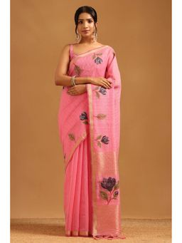 Soch - Pink Organza Saree with Unstitched Blouse