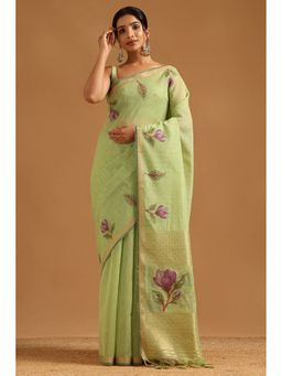 Soch - Light Green Organza Saree with Unstitched Blouse