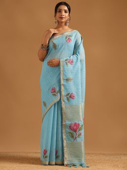 Soch - Light Blue Organza Saree with Unstitched Blouse