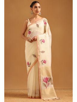 Soch - Cream Organza Saree with Unstitched Blouse