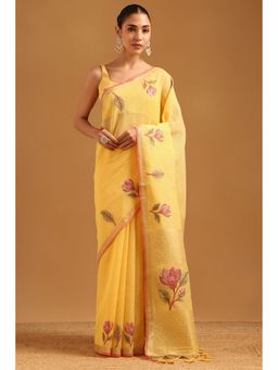Soch - Yellow Organza Saree with Unstitched Blouse