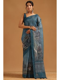 Soch - Light Blue Organza Saree with Unstitched Blouse