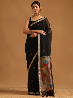 Soch - Black Organza Woven Design Saree with Unstitched Blouse