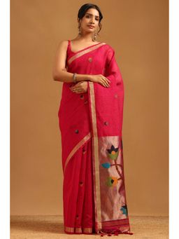 Soch - Pink Organza Woven Design Saree with Unstitched Blouse