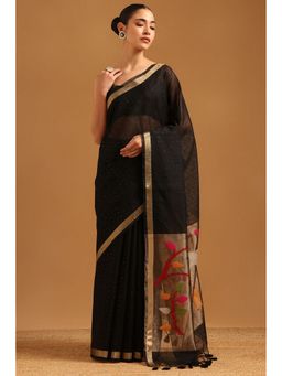 Soch - Black Tissue Woven Design Saree with Unstitched Blouse