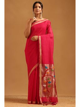 Soch - Pink Tissue Woven Design Saree with Unstitched Blouse