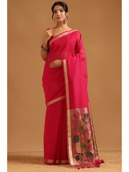 Soch - Pink Tissue Woven Design Saree with Unstitched Blouse