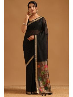 Soch - Black Tissue Woven Design Saree with Unstitched Blouse