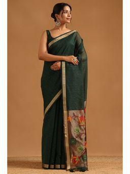 Soch - Green Tissue Woven Design Saree with Unstitched Blouse