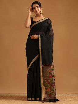 Soch - Black Tissue Woven Design Saree with Unstitched Blouse