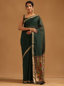 Soch - Green Tissue Woven Design Saree with Unstitched Blouse