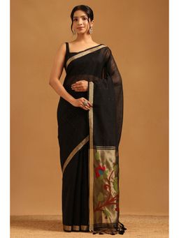 Soch - Black Tissue Woven Design Saree with Unstitched Blouse