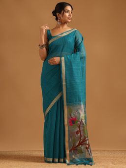 Soch - Blue Tissue Woven Design Saree with Unstitched Blouse