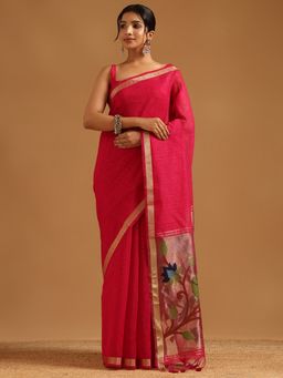 Soch - Pink Tissue Woven Design Saree with Unstitched Blouse