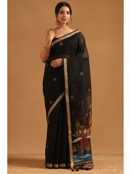 Soch - Black Organza Woven Design Saree with Unstitched Blouse