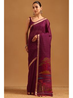 Soch - Purple Organza Woven Design Saree with Unstitched Blouse