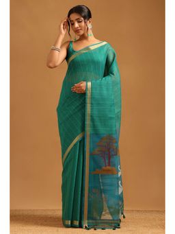 Soch - Green Organza Woven Design Saree with Unstitched Blouse