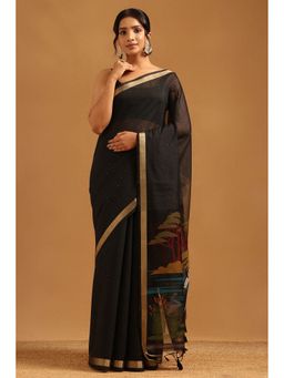 Soch - Black Organza Woven Design Saree with Unstitched Blouse