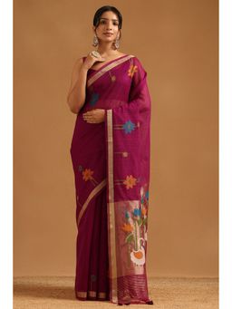 Soch - Purple Tissue Woven Design Saree with Unstitched Blouse