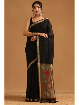 Soch - Black Tissue Woven Design Saree with Unstitched Blouse
