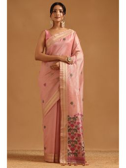 Soch - Pink Tissue Madhubani Saree with Unstitched Blouse
