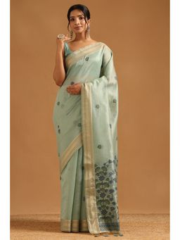Soch - Powder Blue Tissue Madhubani Saree with Unstitched Blouse