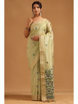 Soch - Light Green Tissue Madhubani Saree with Unstitched Blouse