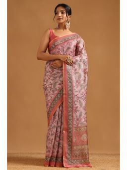 Soch - Pink Kota Botanical Saree with Unstitched Blouse