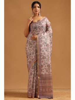 Soch - Onion Pink Kota Botanical Saree with Unstitched Blouse